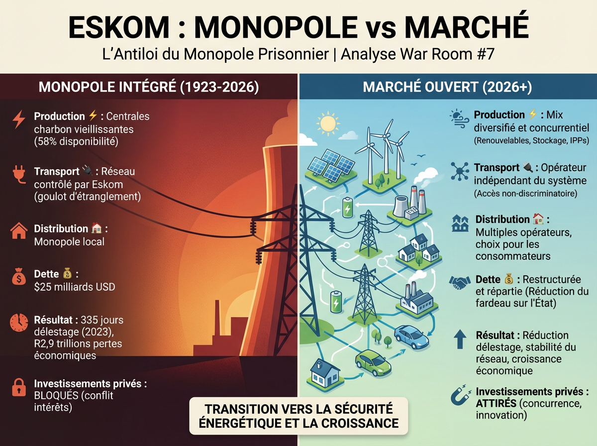 Infographie comparative : Monopole Intégré (1923-2026) vs Marché Ouvert (2026+)